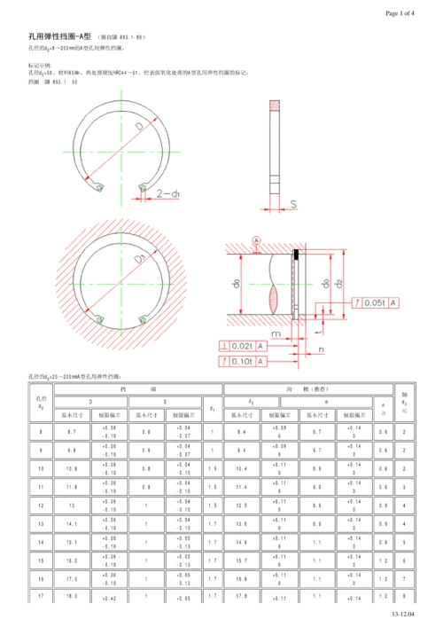 孔用弹性挡圈a型(卡环)-尺寸及沟槽大小
