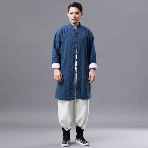 高档新款太极服男秋冬季加绒加厚太极练功服男武术表演中长款