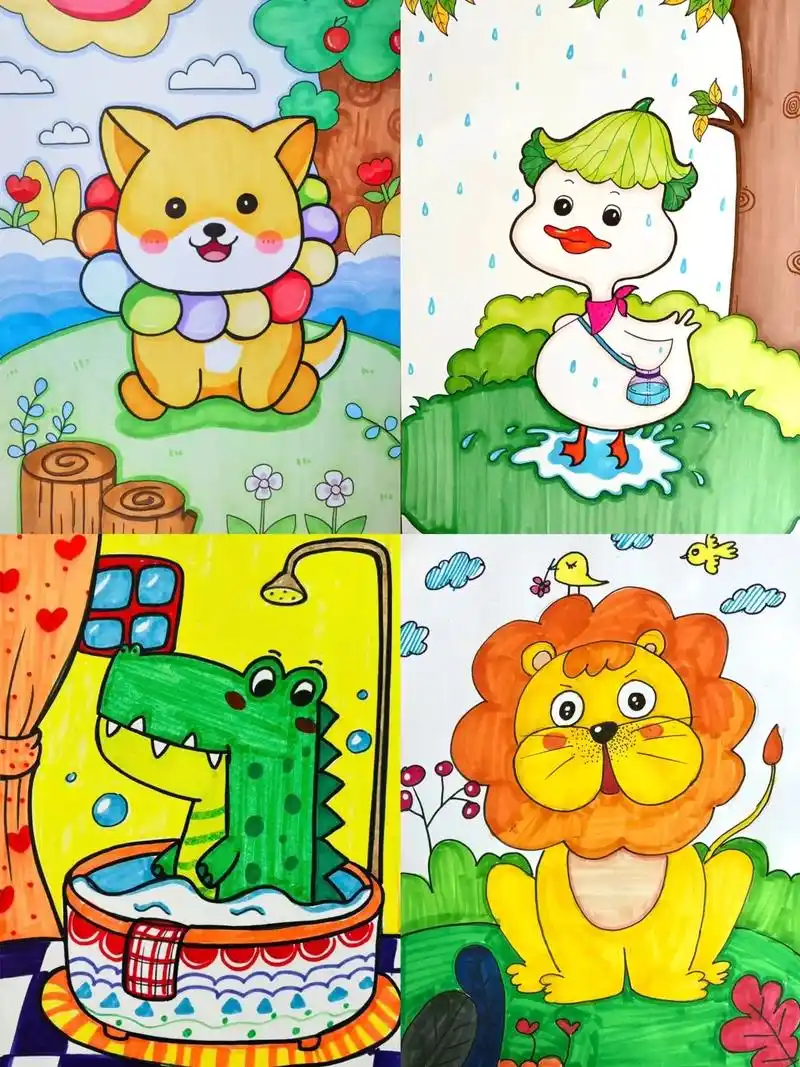 创意儿童画～动物集合.适合5-9岁孩子绘画 #鳄鱼儿童画 # - 抖音