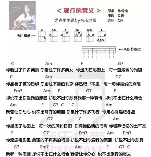 旅行的意义尤克里里谱_陈绮贞_c调尤克里里弹唱谱 - 吉他屋乐谱网