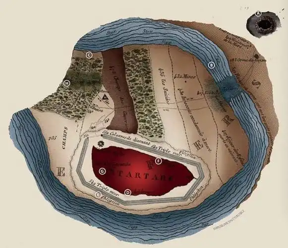 统治冥界世界的描述,公元1850 年,一位法国画家描绘出了冥界地图