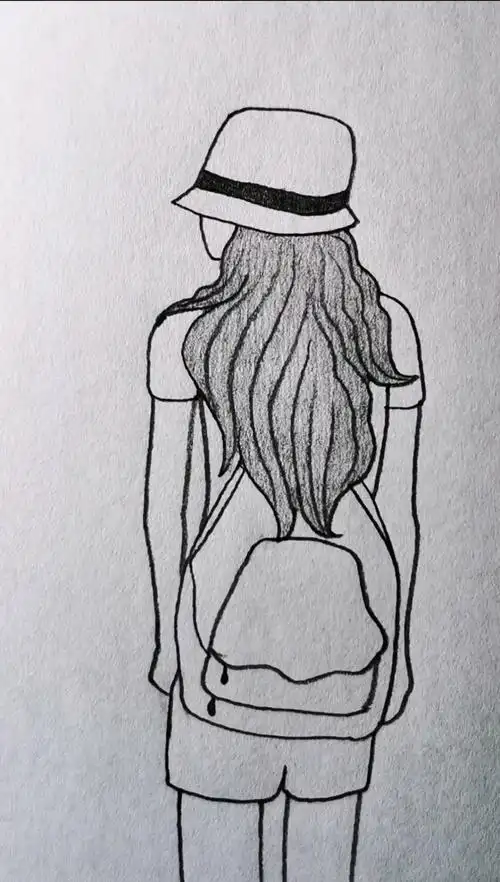 背包去旅行的女生背影简笔画.-度小视