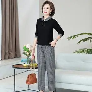 气质时尚长袖中老年女装套装妈妈秋装2021新款小衫春秋洋气两件套
