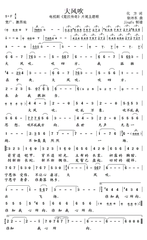 jingfu(记谱)查看更多>>(大风吹) / jingfu记谱相关歌谱:[简谱]大风吹