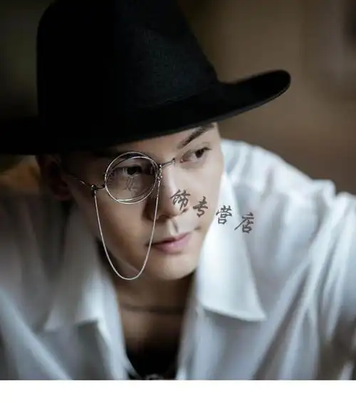 潮搭装饰眼镜单片眼镜带链条男复古单边镜框装饰眼睛女拍照可配镜框潮