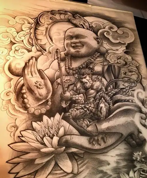 星影刺青素材禅境一念放下万般自在经典的佛纹身素材