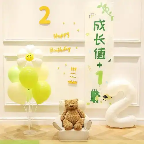 宝宝周岁生日布置气球挂布条幅男女孩儿童派对拍照背景墙场景装饰
