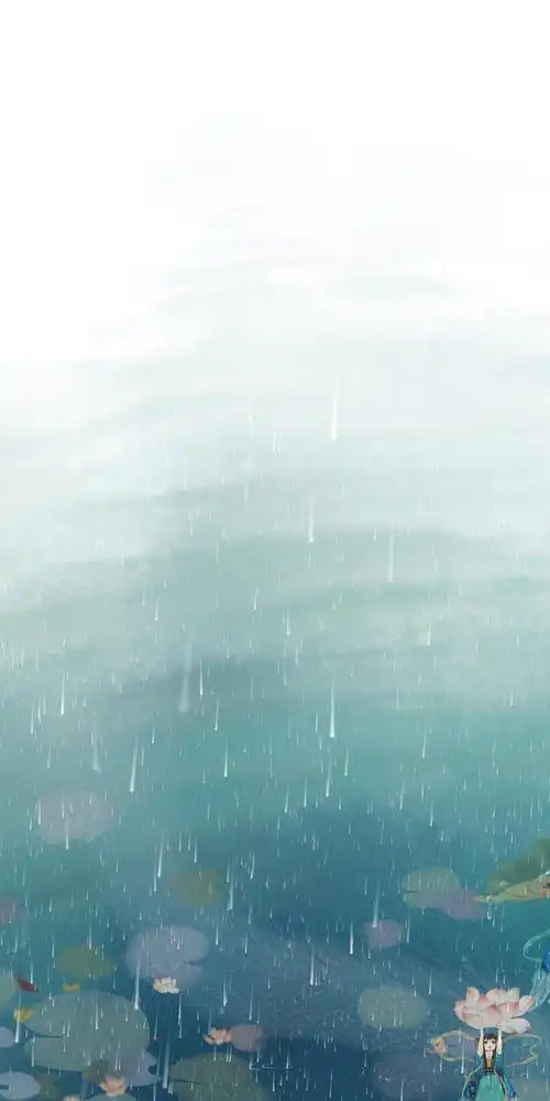 雨落荷塘插画
