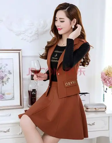 春秋装新款韩版时尚修身长袖连衣裙两件套装裙中长款a字裙女 咖啡色 m