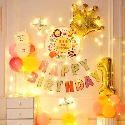 网红女孩周岁女童生日派对布置宝宝场景装饰两岁儿童背景墙气球
