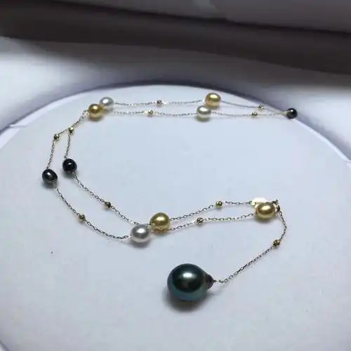 5mm,孔雀绿大溪地珍珠9~10mm,18k金小金球,18k金卡地亚项链,s 商品图1