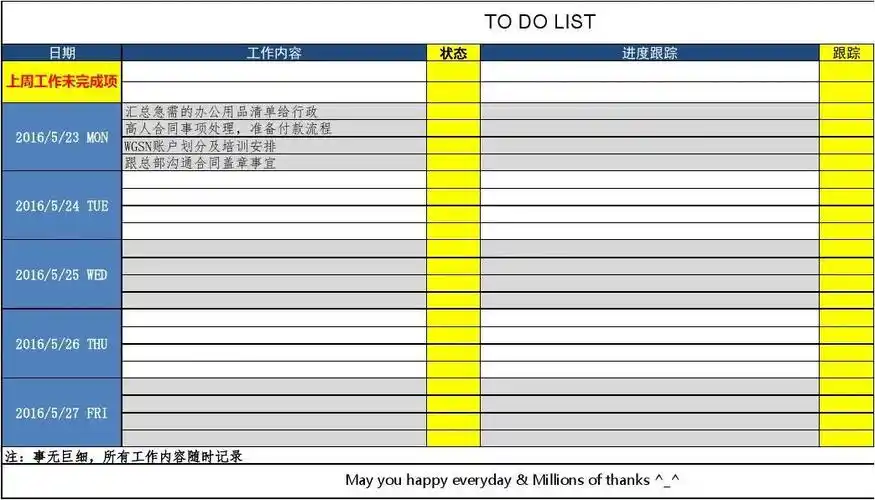2016新版to-do-list标准工作计划表