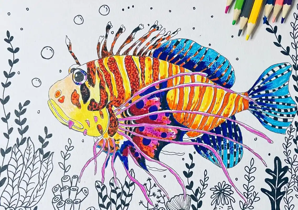 1,构图,铅笔起稿,画出狮子鱼的基本 - 抖音