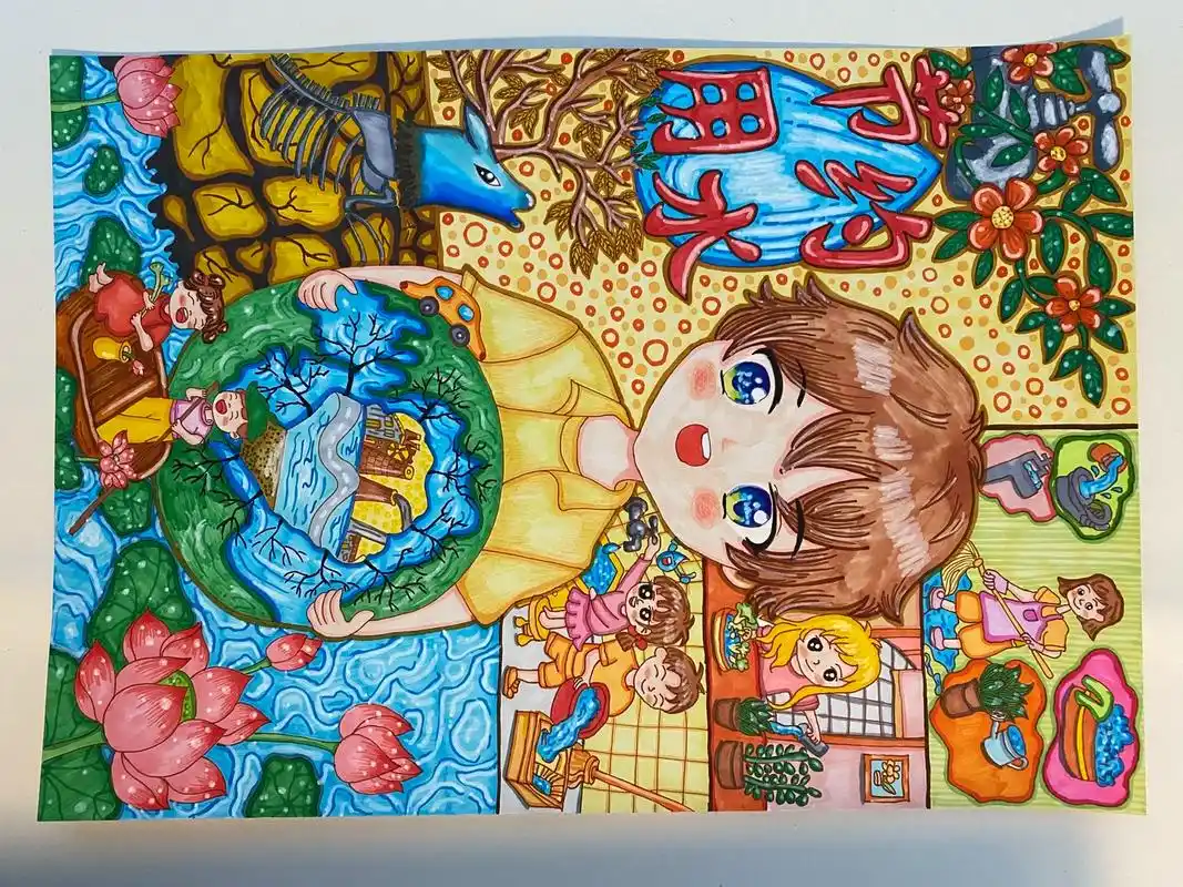 儿童画作品 哥哥获奖作品合集,还有几个作品结果还没公布,校 - 抖音