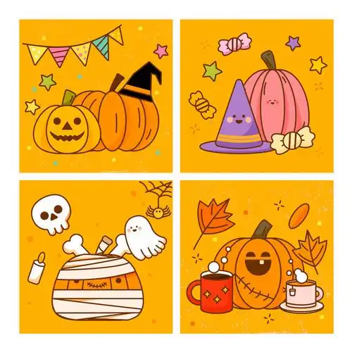 可爱的手绘万圣节元素矢量插画