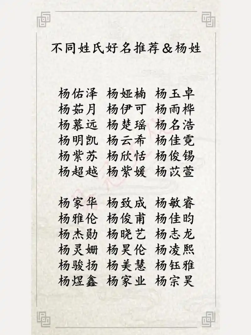 不同姓氏好名推荐&杨姓 杨姓起名 宝宝起名 男孩起名 女孩起名 成人