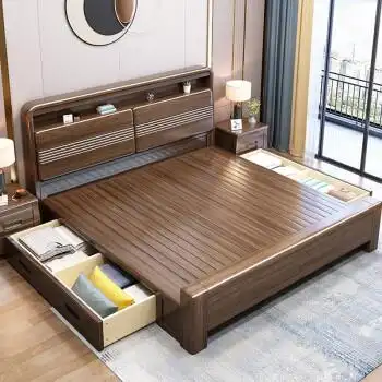 5m现代简约主卧中式轻奢储物婚床床头带储物灯开关 气压床 2柜 1.8*2.