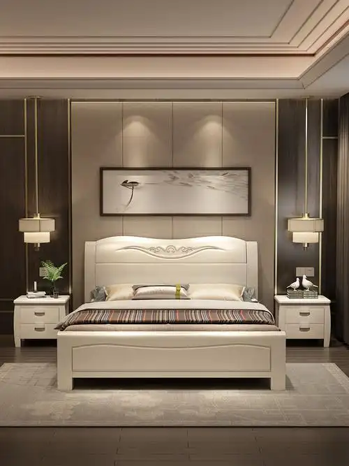 现代简约 全实木床主卧白色1.8米单双人橡木1.5m中式1.