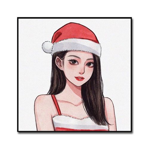 blackpink圣诞节装扮漫画版diy数字油画女团成员四人圣诞帽装饰画