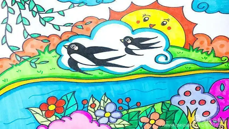 优秀儿童画春天景色的作品欣赏简笔画教案-简春天的图片儿童画简单
