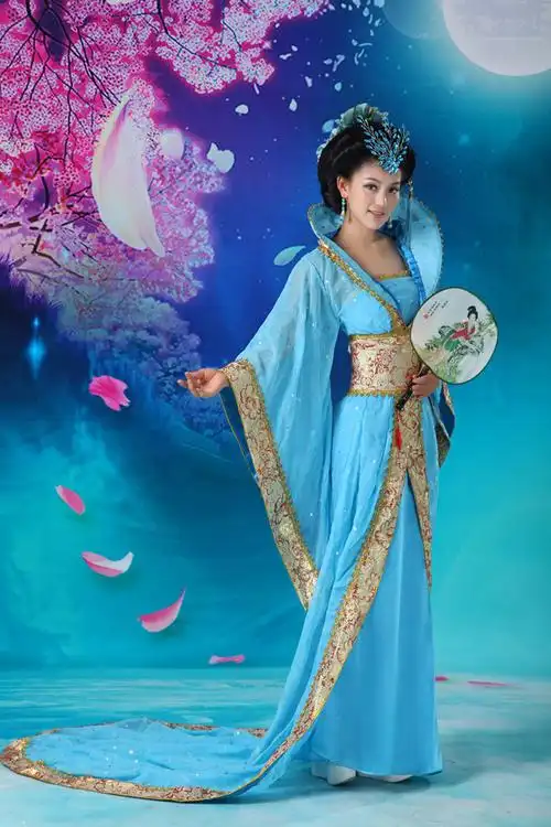 古代服装女皇后古装唐装汉服贵妃装拖尾大明公主舞台演出儿国国王绿色