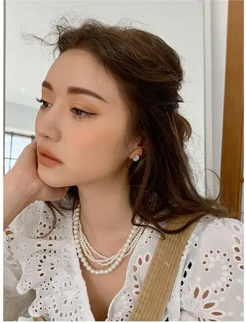 韩国东大门进口饰品日韩新款时尚潮人优雅珍珠多层短款项链女士