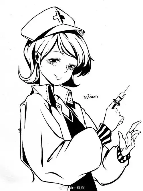 白衣天使—黑白插画