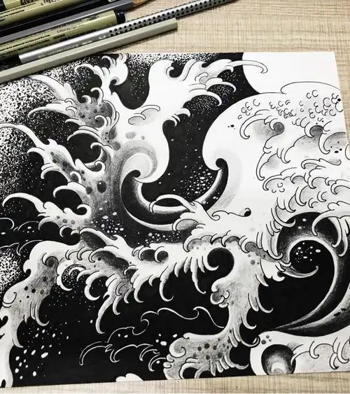 海浪 临摹手稿_纹身图案手稿图片_娉婷的纹身作品集