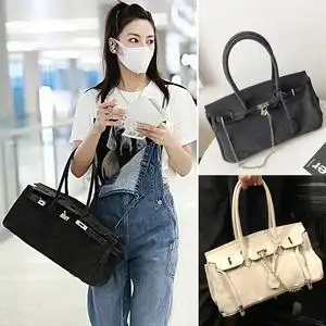 张雨绮明星同款帆布包复古腋下凯莉铂金包女大容量休闲单肩斜挎包