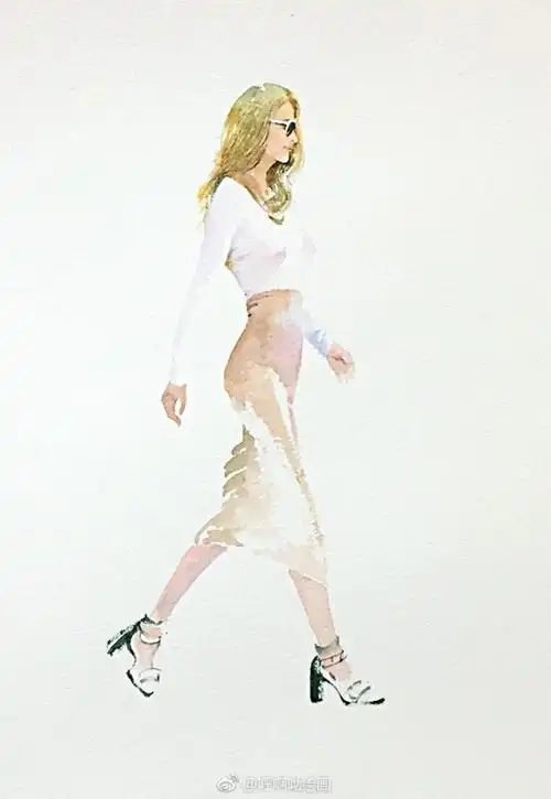 优雅的女性侧身水彩画图片 简单的穿裙子女生侧面水彩画怎么画画法