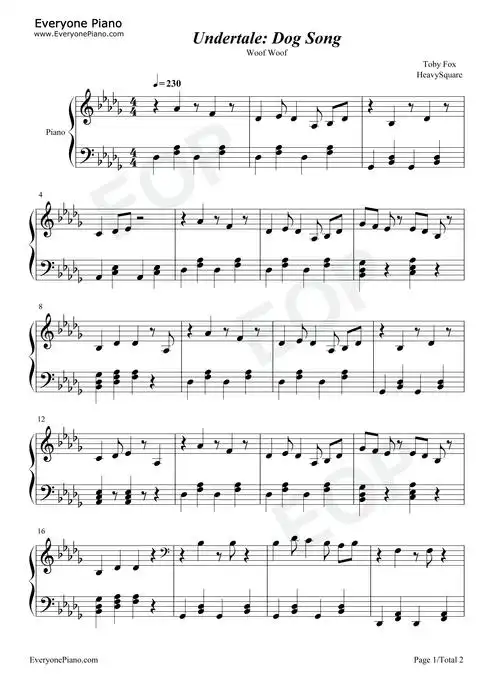 dogsong-undertale-传说之下五线谱预览1