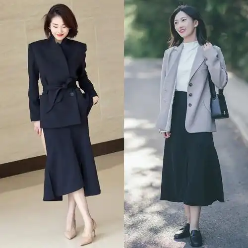 西装和鱼尾裙的搭配对于三四十岁的女人来说,无疑是最佳选