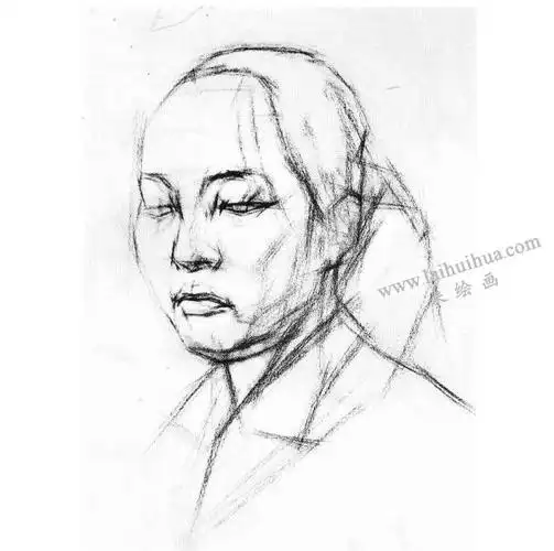 女青年头像结构素描画法