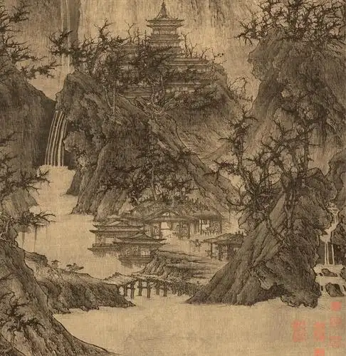 北宋李成晴峦萧寺图晴峦萧寺山水国画画艺术微喷装饰画国画