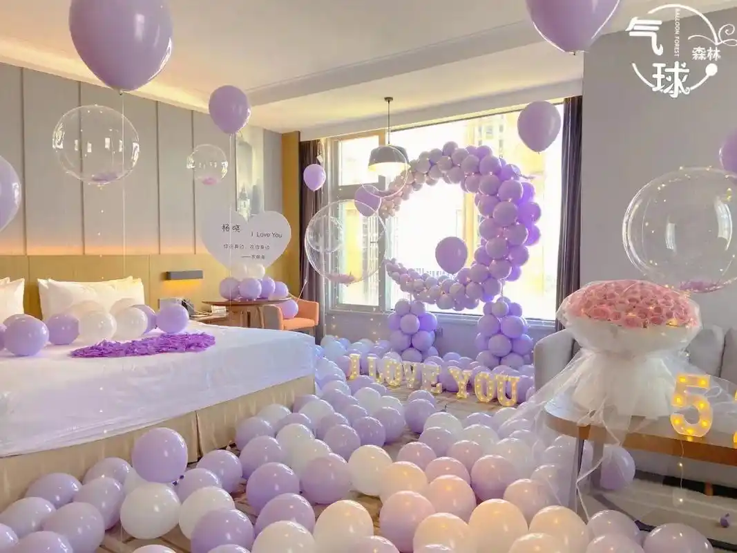 酒店房间布置.9007陪你一辈"紫"给女友的生日惊喜布置 - 抖音