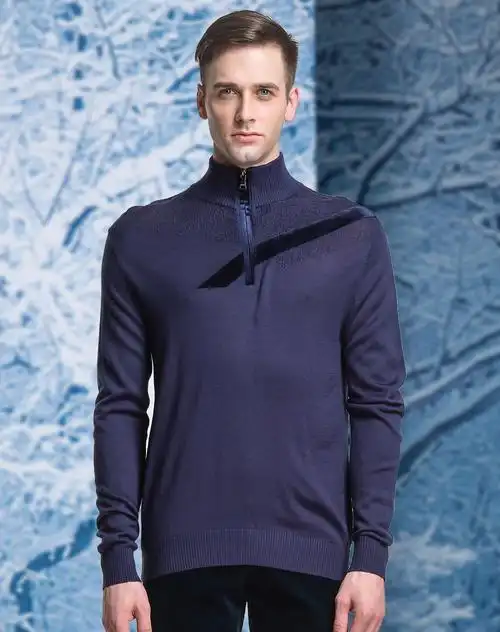 藏青色时尚运动针织衫立领长袖