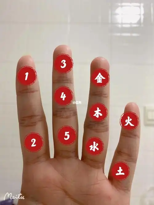 双手放于腿上,手掌向上,用大拇指去掐顺序:12345 金木水火土 12345