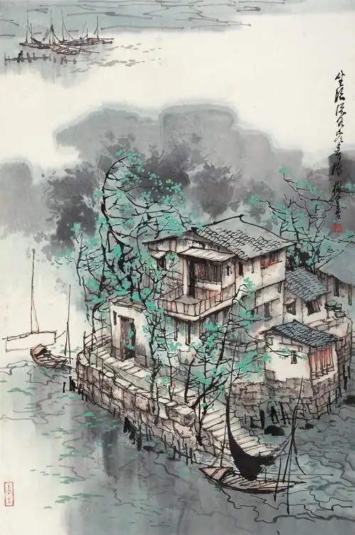 0053 江南水乡 镜心 纸本