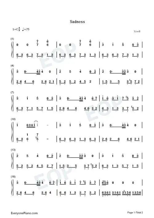 sadness-城市猎人插曲双手简谱预览1-钢琴谱文件(五线谱,双手简谱