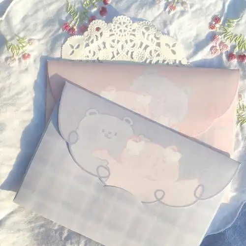 情侣bi猛男少女可爱卷边信封格子肥熊原创信封