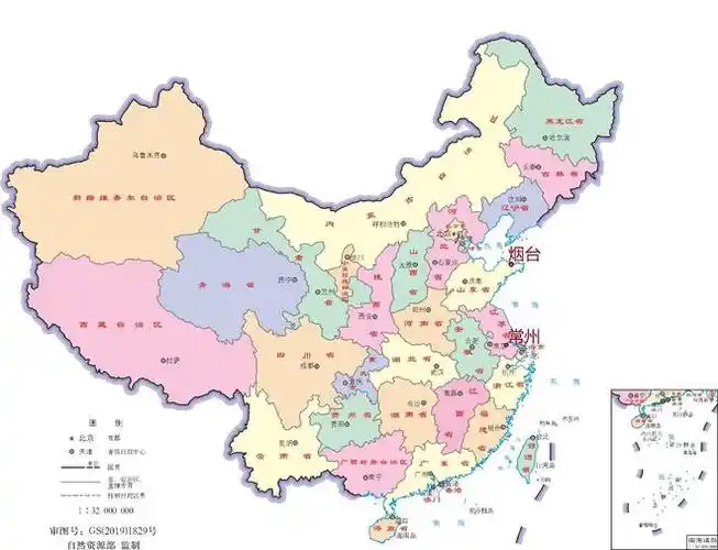 烟台和常州在中国政区图中的位置