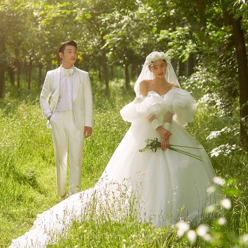 展会影楼工作室新款高端森系外景白纱草坪婚纱照样片h1120