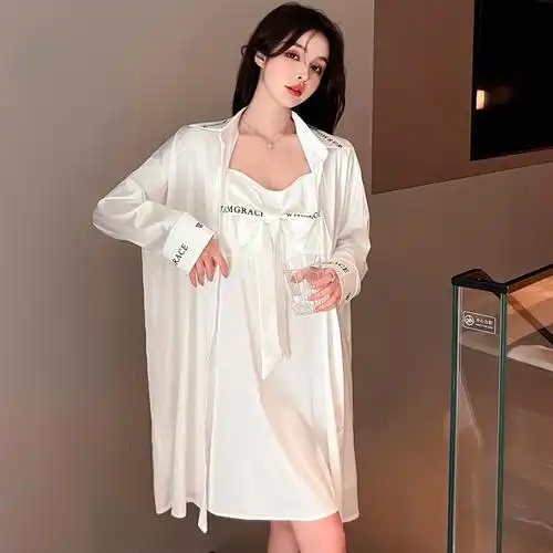 吊带性感睡裙夏季睡衣小清新冰丝绸缎衬衫睡袍睡裙