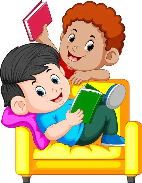 两个男孩正坐着看书图片