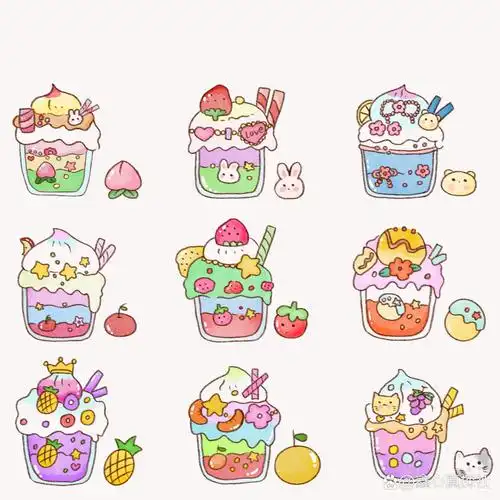 临摹练习|简笔画冰激凌奶茶美食卡通手帐