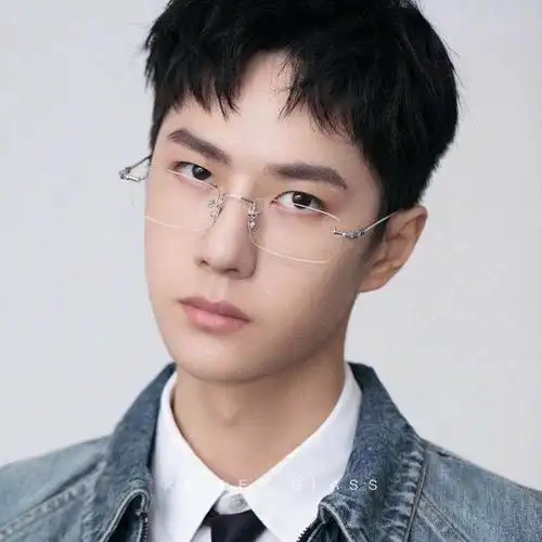 王一博同款复古无边框眼镜男商务纯钛超轻防蓝光近视眼镜架女方形