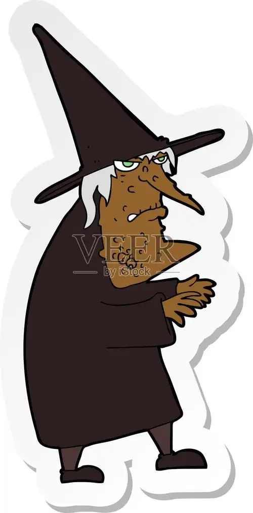 一个卡通丑陋的老巫婆的贴纸插画图片素材