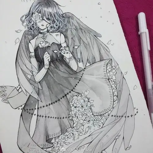 人物黑白动漫素材插画绘画线稿手绘女生男生长发短发转载