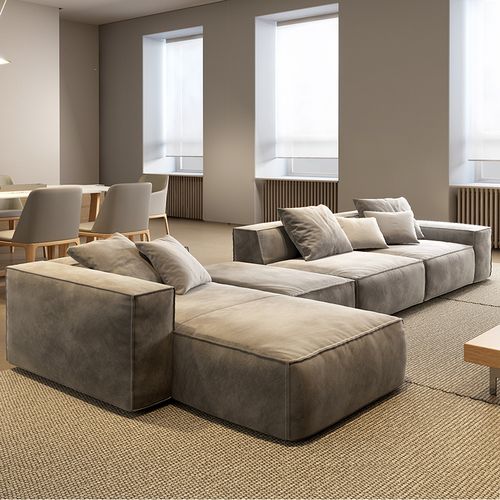 纳威意式极简布艺沙发客厅羽绒科技布日式侘寂风格豆腐块超深坐宽