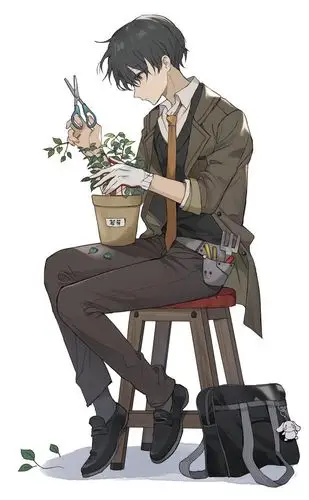 《动漫人物男生侧坐姿》